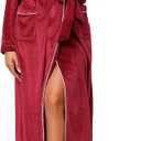 Ekouaer Women's Robe Long Velvet Bathrobe Fuzzy Soft Warm HouseCoat with Pockets Plush Shawl Collar Full Length Sleepwear (Medium, Wine Red)