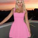 Kaximil Women's Square Neck Ruffle Hem Mini Dress Ruched Waist Short Party Dresses (Pink, L)