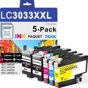 LC3033XXL Ink 5-Pack Super High Yield Cartridges - Replacement for Brother LC3033 LC3035 BK/C/M/Y Ink Cartridges Work for Brother MFC-J995DW MFC-J815DW MFC-J805DW DCP-J1100DW MFC-J1300DW Printer