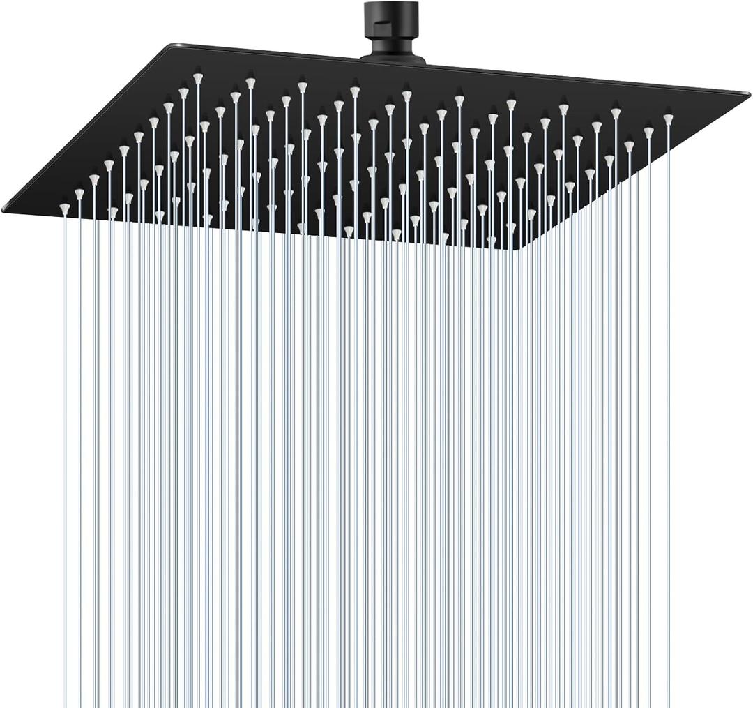 10" Matte Black Rain Shower Head - All Metal Stainless Steel 304, Ultra Thin Design, Modern Bathroom Square Rainfall Showerheads - Full Body Coverage Bath Shower