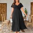 EYWOL Women's Plus Size Formal Dress Lace Chiffon Maxi Dress,Open Back Cocktail Dress for Wedding Guest,Party,Gala Events (Black, M)