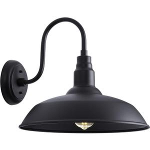 16 Inch Dome Barn Light for Porch, Large Gooseneck Outdoor Light Fixture for Farmhouse, Barn Style Exterior Patio Wall Lights for Garage, Black Outside Wall Sconce for Front Door, House