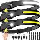 Headlamp Rechargeable 3PCS, 230° Wide Beam Head Lamp LED with Motion Sensor for Adults - Camping Accessories Gear, Waterproof Head Light Flashlight for Hiking, Running, Repairing, Fishing, Cycling