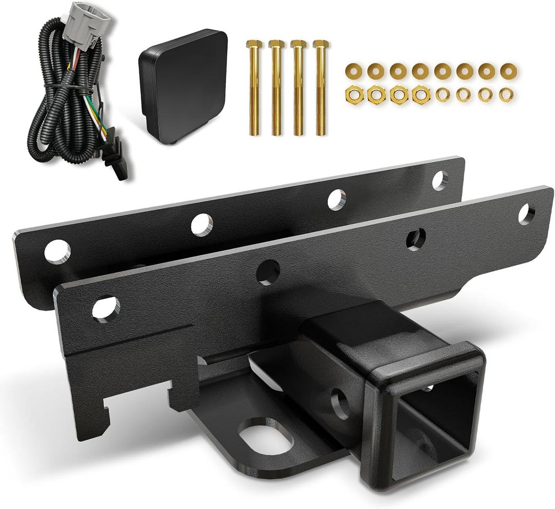 Tow Hitch 2 Inch, for Jeep Wrangler Hitch Trailer Kit with 4-Pin Wiring Harness Compatible with 2007-2018 JK JKU Hitch Receiver with Cover, 2 Inch Rear Bumper Towing Combo (2/4 Doors Unlimited)