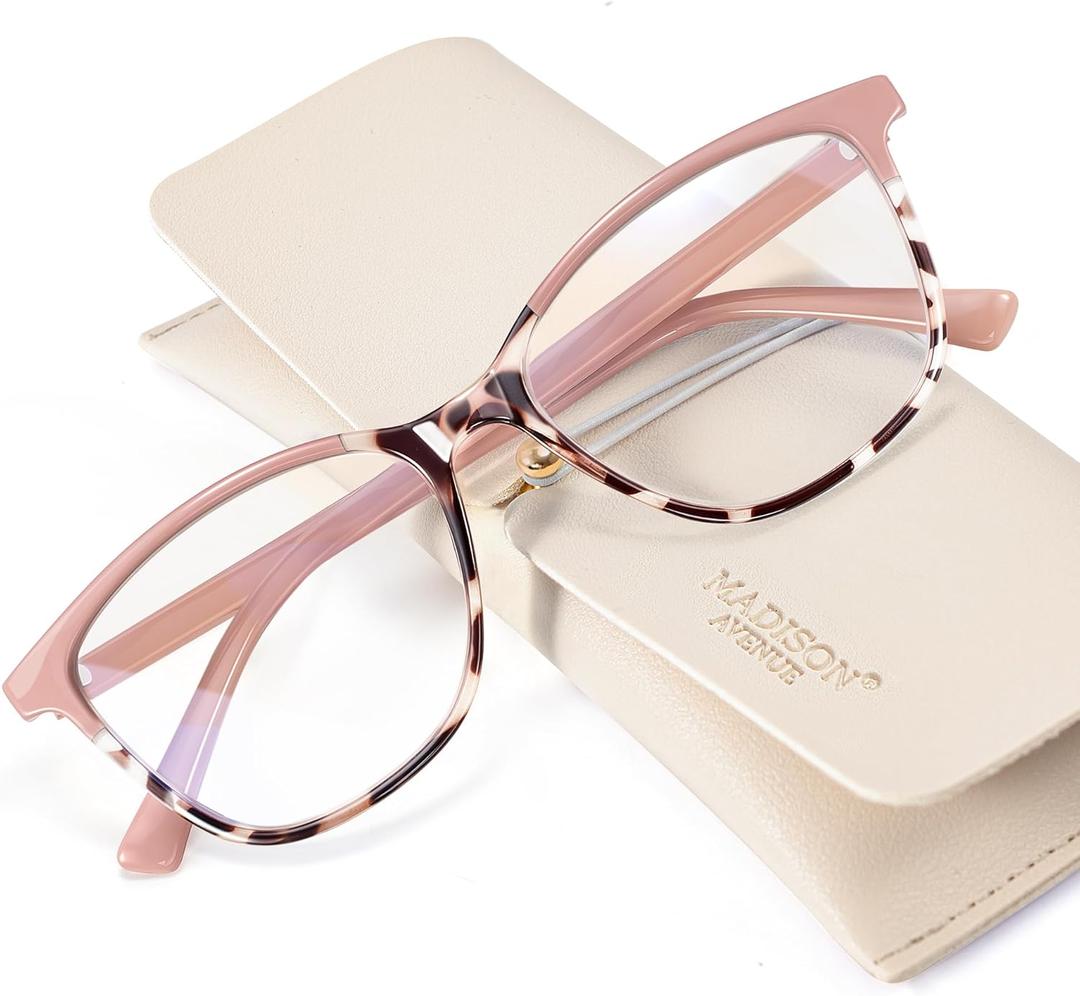 Madison Avenue TR90 Blue Light Blocking Glasses Anti Eyestrain UV Glare Blue Light Glasses for Women TV Phone Computer Gaming Eyeglasses (Pink Tortoise Shell)