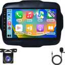 2G+32G Android13 9 Inch IPS Screen Wireless Apple Carplay Android Auto Car Stereo for Jeep Renegade 2015-2020 Car Radio with FM/RDS Bluetooth GPS WiFi SWC Mirror Link USB Backup Camera MIC