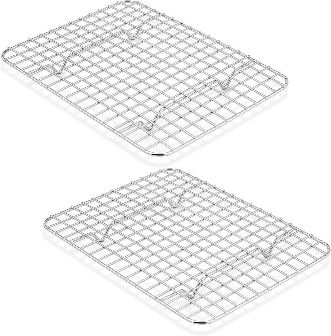 TeamFar Small Cooling Racks, 2-Piece Stainless Steel 9.75 x 7.5 Heavy Duty Grid Wire Rack for Baking Roasting Broiling Drying, Fits Small Toaster Oven, Non-Toxic & Heavy Duty, Dishwasher Safe