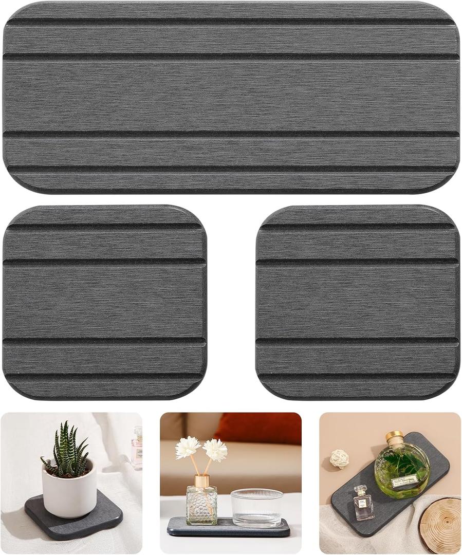 3PCS Water Absorbing Stone Tray for Sink, Diatomaceous Earth Stone Drying Tray, Fast Drying Stone Soap Tray & Toothbrush Holders for Bathroom Counter, 1 × Stone Tray, 2 × Bar Coasters