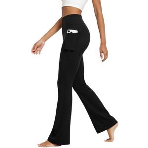 DLOODA Womens Flare Yoga Pants with Pockets High Waist Tummy Control Flared Leggings Bell Bottom Gym Workout Leggings (Black, M)