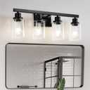 Bathroom Vanity Light, 4-Light Modern Matte Black Wall Sconce Lighting with Clear Glass Shade, Black Wall Lights, Bath Vintage Wall Mounted Lamps for Mirror Bedroom, Living Room