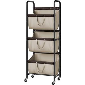 GRANNY SAYS 3 Tier Laundry Sorter, Laundry Basket with Wheels, Laundry Room Organization and Storage, 3 Section Rolling Laundry Cart for Dorm, Bathroom, Bedroom, Closet, Light Khaki