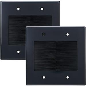 2 Gang Brush Wall Plate (Black, 2 Pack), Double Gang Cable Wall Plate for Power Cords, Low Voltage Cables and Wires in-Wall Hiding