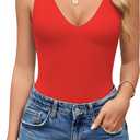 Avidlove Women's Sexy Plunge Deep V Neck Bodysuit Double Lined Sleeveless Thong Body Suit Leotard for Going Out Tank (Red)