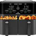 CHEFMAN 6 Quart Dual Basket Air Fryer Oven with Easy View Windows, Sync Finish, Hi-Fry, Auto Shutoff, 2 Independent 3Qt Nonstick Dishwasher Safe Frying Baskets, Digital Double Air Fryer - Black