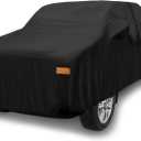 X AUTOHAUX Pickup Truck Car Cover for Toyota Tacoma Crew Cab Pickup 4 Door 6.1 Feet Bed 05-21 Outdoor Waterproof Sun Rain Dust Wind Snow Protection 190T PU with Driver Door Zipper Black
