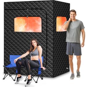 Upgraded 2 Person Portable Steam Sauna, Portable Sauna Box for Home, Home Sauna Tent Full Body, 1000W 2.6L Steam Generator, 99 Minute Timer, 2 Folding Chair, Remote Control Included (Black)