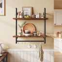 Bestier 24" Floating Kitchen Shelves Wall Mounted 2 Tier Coffee bar Shelves with 8 Hooks, Industrial Wall Shelf for Kitchen, Living Room Bedroom, Rustic Brown