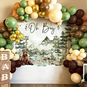 Oh Boy Woodland Baby Shower Backdrop Let The Adventure Begin Baby Shower for Boy Adventure Awaits Balloons Forest Mountains Birthday Party Decorations (Green 1)