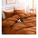 Terracotta Burnt Orange Duvet Cover Set Queen Size Linen Textured Organic Natural 100% Washed Cotton Duvet Cover Caramel 3 Pieces Bedding Set with Zipper Closure Soft