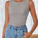 ZESICA Womens Summer Tank Tops 2026 Sleeveless Crewneck Knit Slim Fitted Side Ruched Casual Basic Shirt (Gray, S)