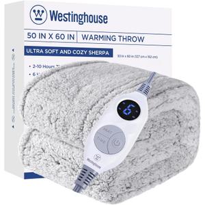 Westinghouse Electric Blanket Throw Size, Soft Plush Sherpa Heated Blanket with 6 Heating Levels & 2-10 Hours Auto-Off, Machine Washable, 50x60 inches, Grey