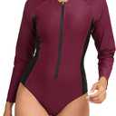 Halcurt Women's One Piece Rash Guard with Built in Bra UPF50+ Zip Long Sleeve Surfing Athletic Swimsuit (S)