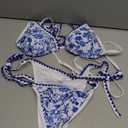 Jolefille Thong Bikini Sets for Women String Two Piece Swimsuit High Cut Floral Sexy Bathing Suit Halter Triangle Top (Dark Blue Cut Out Swim Suits, M)