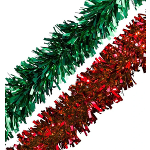 Anderson's Red and Green Metallic Holiday Garland, 14 Feet Long, Christmas Decorations, Parade Float Decorations for Trailer, Metallic Tinsel Garland, Christmas Garland Décor for Home and Party