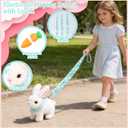 Easter Bunny Toy,Bunny My Realistic Bunny Toy,Hopping Rabbit Plush Bunny Toy,with Sounds and Movements Animated Walking Wiggle Ears Twitch Nose Gift for Toddlers Birthday(White Rabbit + Leash)