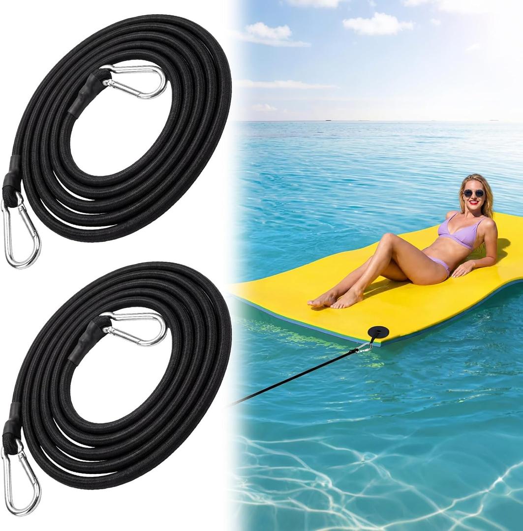 Relaxweex 2 Pcs Foam Water Pad Mat Bungee Cord 118 Inch Heavy Duty Elastic Cord with Antislip Safety Hooks Floating Water Mat Strap Accessories for Floating Swimming Pool Summer (Stylish Style,Nylon)