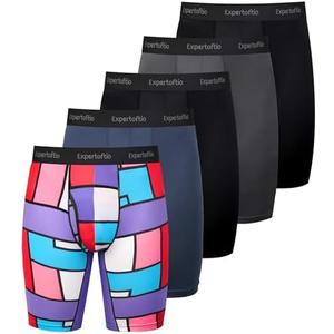 Expertoftio Men's Underwear 9 Inch Long Leg Boxer Briefs for Men, Performance, Moisture Wicking Pack, Anting Chafing, Fly Size Extra Large