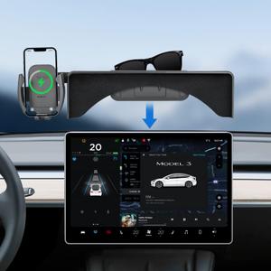 Topfit for Tesla Model 3 Y Monitor Phone Mount and Sunglasses case Fixed Clip Safety Car Cell Phone Holder Stand for Tesla Accessories
