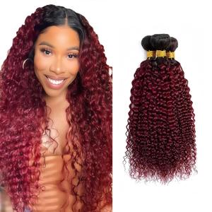 Ombre Burgundy Bundles Human Hair Curly 18 20 22 Inch Jerry Curly T1B/99J Burgundy Human Hair Bundles Brazilian Virgin Hair Quick Weave Bundles for Black Women