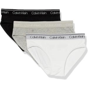 Calvin Klein Girls' Modern Cotton Bikini Panty (Large, Heather Gray/White/Black)