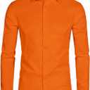 DELCARINO Men's Long Sleeve Button Up Shirts Solid Slim Fit Casual Business Formal Dress Shirt (Orange, XL)
