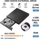 External Blu-ray Drive, Portable 3D BD-RE Player & DVD Writer for Laptop, Mac, Desktop PC, Windows 11/10 - Slim Optical Disc Reader with Blu-ray CD Burner Capabilities