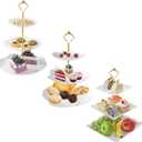 3 Set 3 Tier White Dessert Stands, Plastic Tiered Cake Stands, Fruit Candy Display Includes Square/Sakura-Shaped/Round Dessert Tiered Stand for Wedding Birthday Family Party