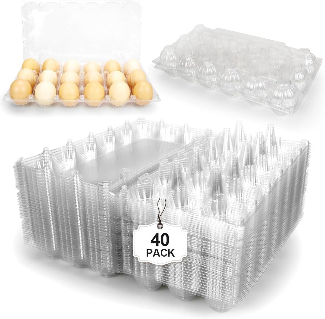 Pintuson 40-Pack Egg Cartons (18 Count) - Clear Plastic Egg Holder for Fresh Chicken Eggs - Reusable 3x6 Gird Egg Container with Secure Snap for Farmers Market & Transport - Fits Small to Large Eggs