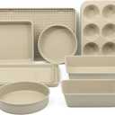 Martha Stewart Gallen 10 Piece Baking Pans Ceramic PFA Free Non Toxic Non Stick Bakeware Set - Taupe