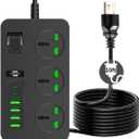 Power Strip 10ft with 4 USB Ports 2 USB C 3 Wide AC Outlets, COOFINE Black Extension Cords, 110-240v, Max 3000w,Universal Outlets Travel Plug Extender for Overseas Work Essentials