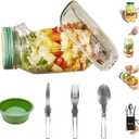 Salad Mason Jar with Dressing Cup Side Opening, Meal Prep Salad Lunch Storage Pod Bowl Containers with Lids