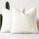 MIULEE 22x22 Inch Decorative Euro Sham Throw Pillows for Bed Set of 2 Textured Boucle Neutral Throw Pillow Covers White Accent Solid Euro Couch Pillowcase Cozy Soft Sofa Livingroom Home Decor