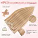 Hairro 6pcs Clip In Short Human Hair Extensions, Single Clip Design 100% Real Hair with Lace Weft, Seamless Thin Hairpieces Add Highlights, 12 Inch Short 33g #12P613 Golden Brown Mix Bleach Blonde