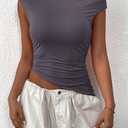 PRETTYGARDEN Womens 2026 Summer Off The Shoulder Crop Tops Sleeveless One Shoulder Ruched Asymmetrical Y2K Going Out Tank Top (S)