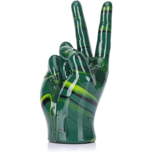 Emerald Green Home Decor Peace Symbol Statue, Creative Hand Gesture Peace Sign Decor, Emerald Green Fingers Sculpture for Living Room Bedroom Coffee Table, Desktop, Bookshelf