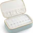 Genuine Leather Travel Pill Organizer Box Case 2 Times a Day for Purse for Women, Cute Medicine Pill Holder Containers for Vitamin Medium Weekly Daily 7 Day Am Pm Pill Organizer(Cyan)