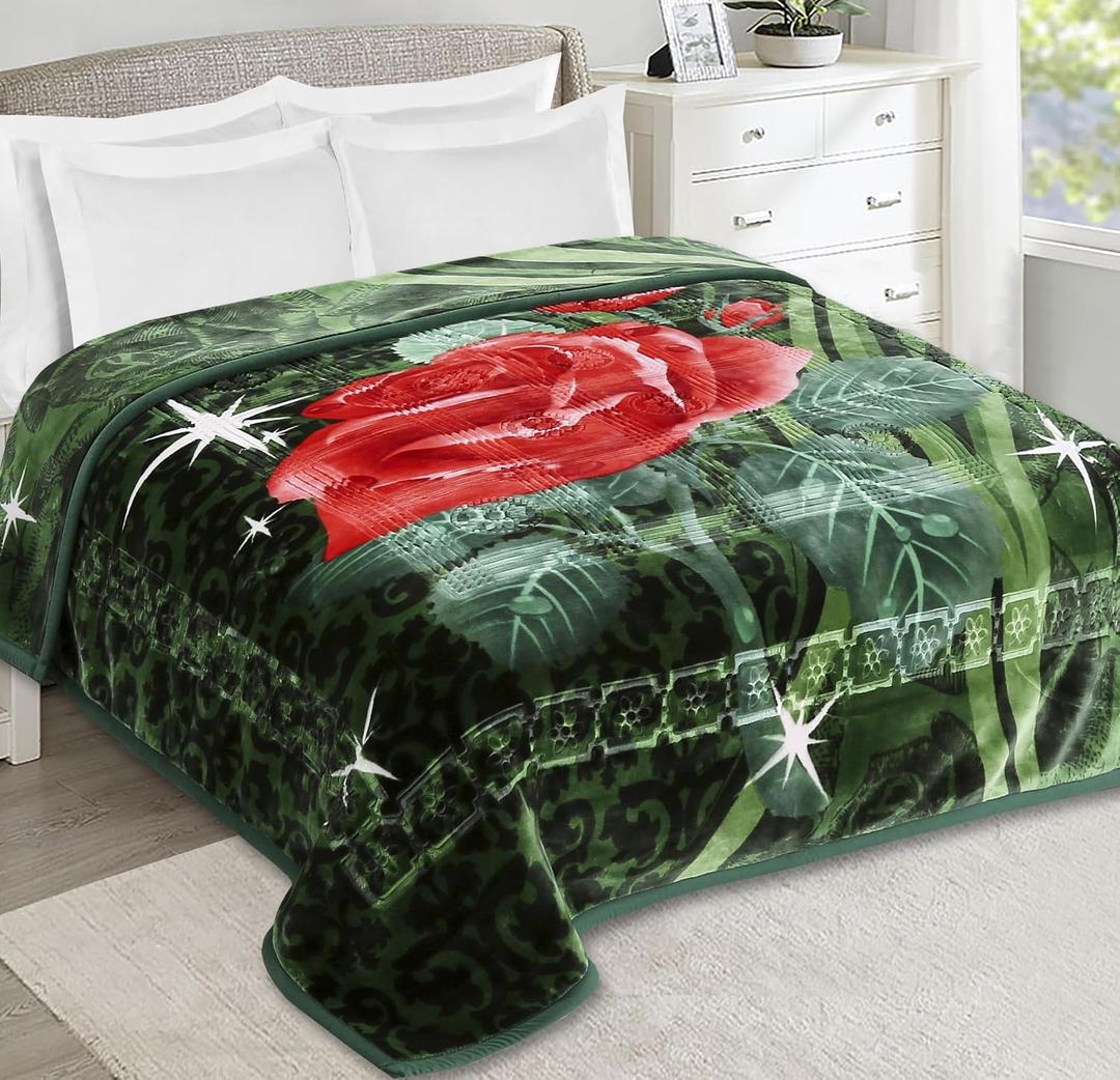 Nestl Korean Mink Blanket King Size - 12 Lbs Velvet Fleece Korean Blanket - 2 Ply Warm & Thick Winter Blanket - Wrinkle & Fade Resistant - 87 x 94 Inches (Green)