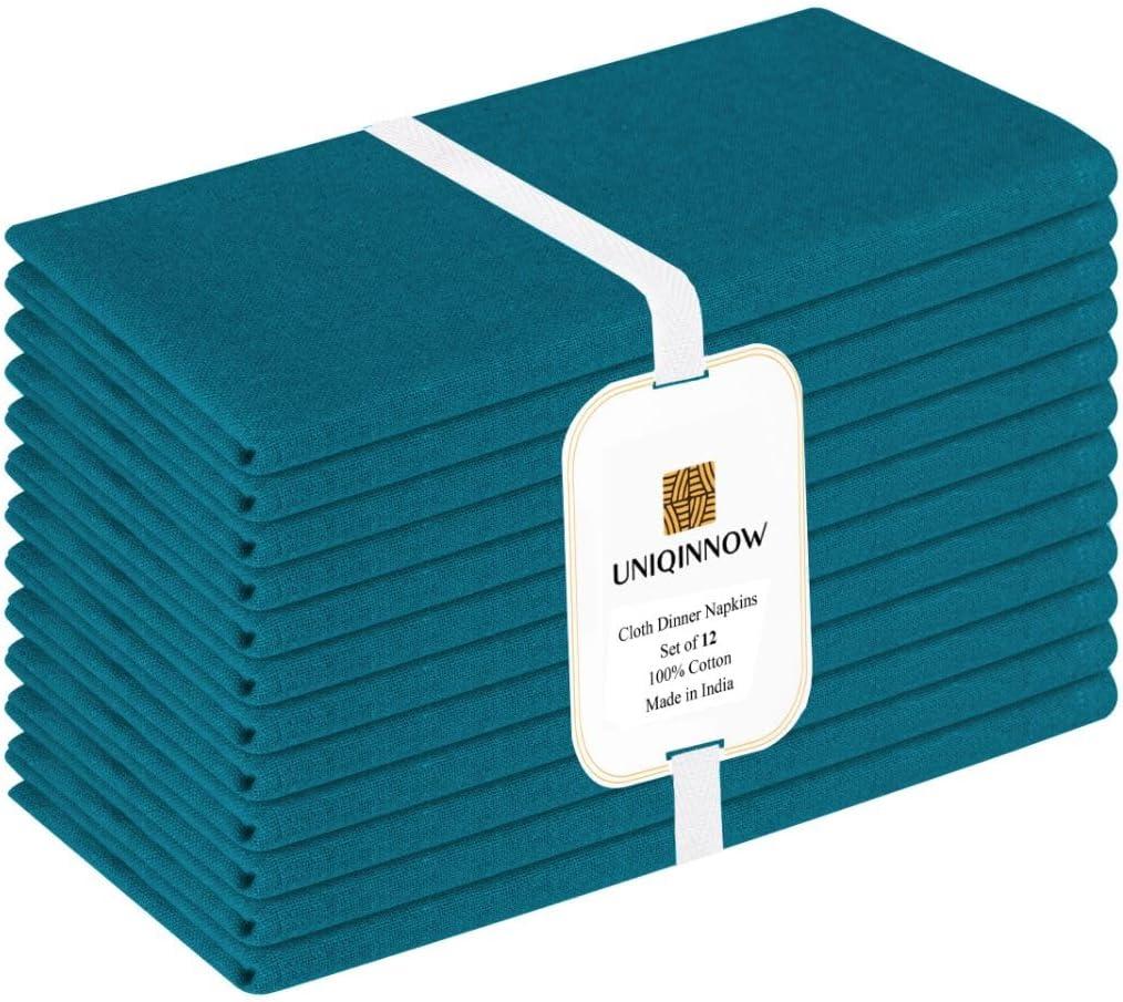 Set of 12 Cotton Cloth Dinner Napkins - Soft Durable Washable - Ideal for Farmhouse Party Wedding Christmas Easter - Perfect Everyday Use Table Linen 17x17 inch Cloth Napkins Teal
