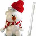 Cute Bear Cup, Clear Plastic Straw Cup 19oz with Lid and Straw, Kawaii Bear Tumbler Bottle for Juice, Milk Tea, Smoothies and Water (Perforated Lid)