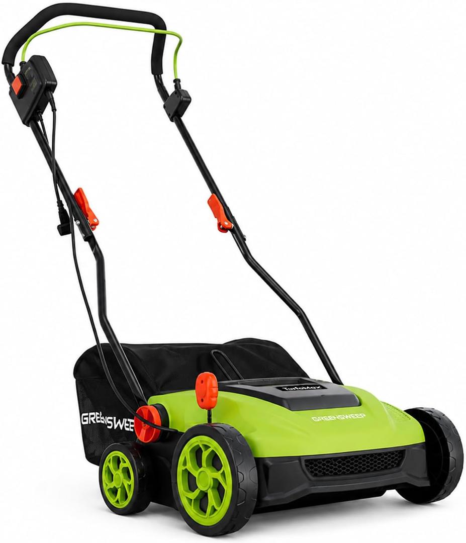 GreenSweep TurfoMax 2.0 Artificial Grass Sweeper | Electric Turf Sweeper for Synthetic Lawns, 5 Height Settings, Foldable Handle, Collection Bag Included, Lifts Flattened Grass & Collects Debris